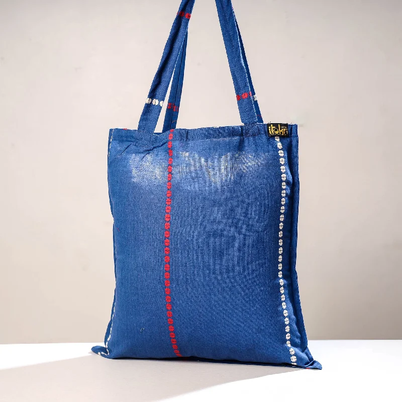 Shoulder bags for commuters with functional designs and compartments for tech -Blue - Jacquard Cotton Jhola Bag