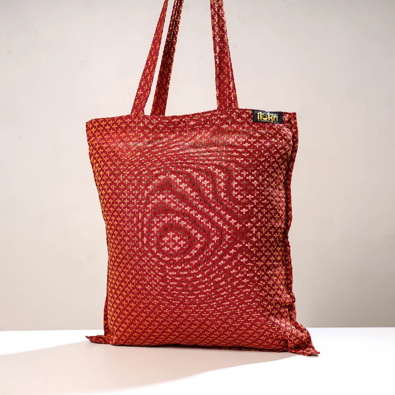 Shoulder bags for women with long straps for crossbody or shoulder use -Red - Jacquard Cotton Jhola Bag