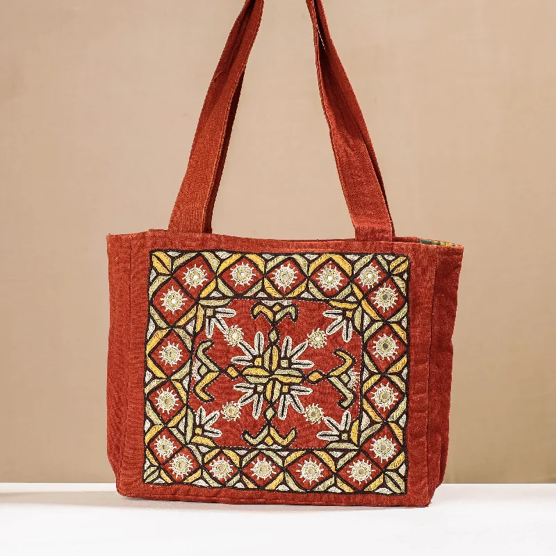 Feminine shoulder bags for women with soft pastel colors and delicate details -Orange - Kala Raksha Pakko Hand Embroidery Shoulder Bag