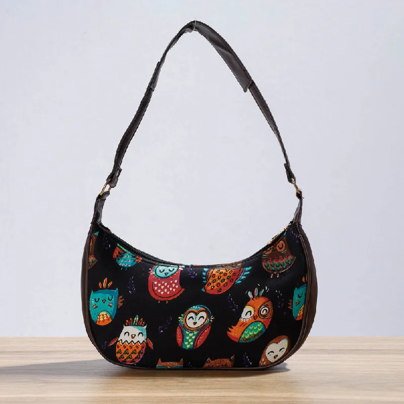 Functional shoulder bags for women with padded straps for added comfort -Black - Kutch Handcrafted Silk Shoulder Bag