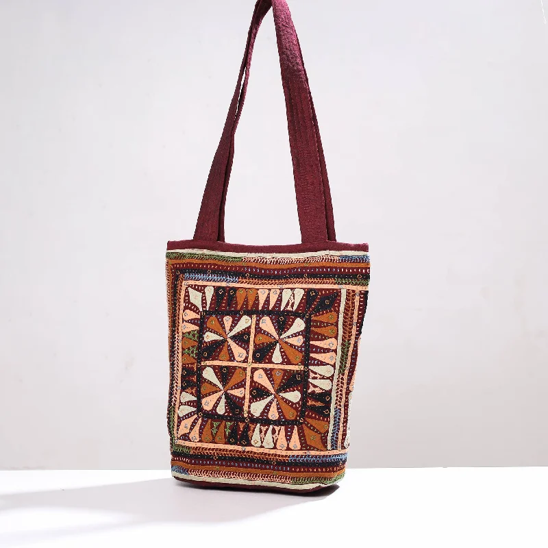 Shoulder bags with gold chains for a luxurious, high-end fashion touch -Multicolor - Kutch Dhebariya Hand Embroidery Shoulder Bag