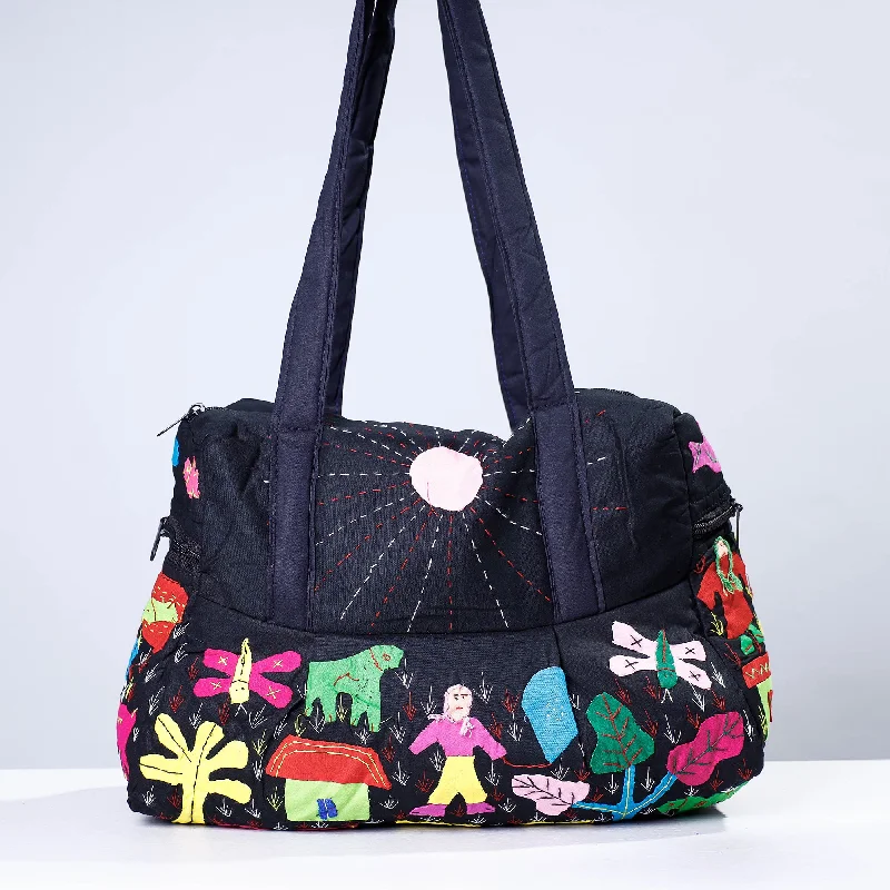 Shoulder bags with easy-to-clean fabric for busy women on the go -Black - Pipli Applique Work Cotton Shoulder Bag