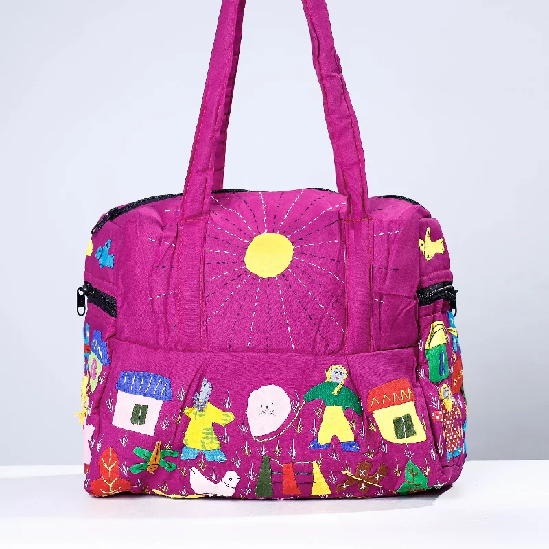 Shoulder bags with detachable coin purses for added convenience and style -Purple - Pipli Applique Work Cotton Shoulder Bag