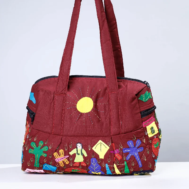 Leather shoulder bags with unique textures for fashion-forward individuals -Maroon - Pipli Applique Work Cotton Shoulder Bag