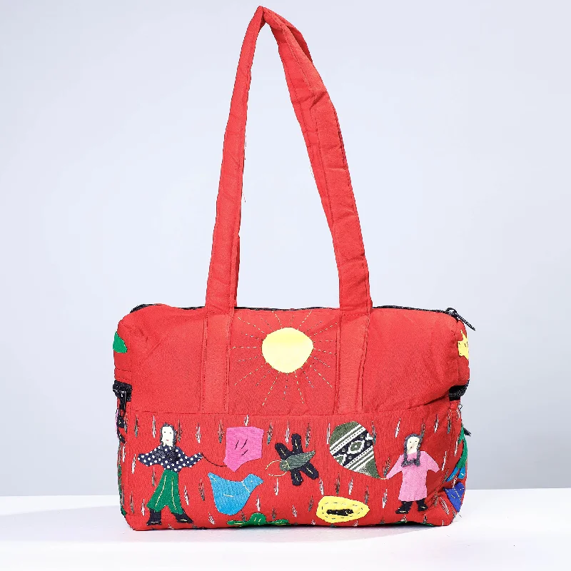 Small shoulder bags with minimal designs for an effortlessly cool style -Red - Pipli Applique Work Cotton Shoulder Bag