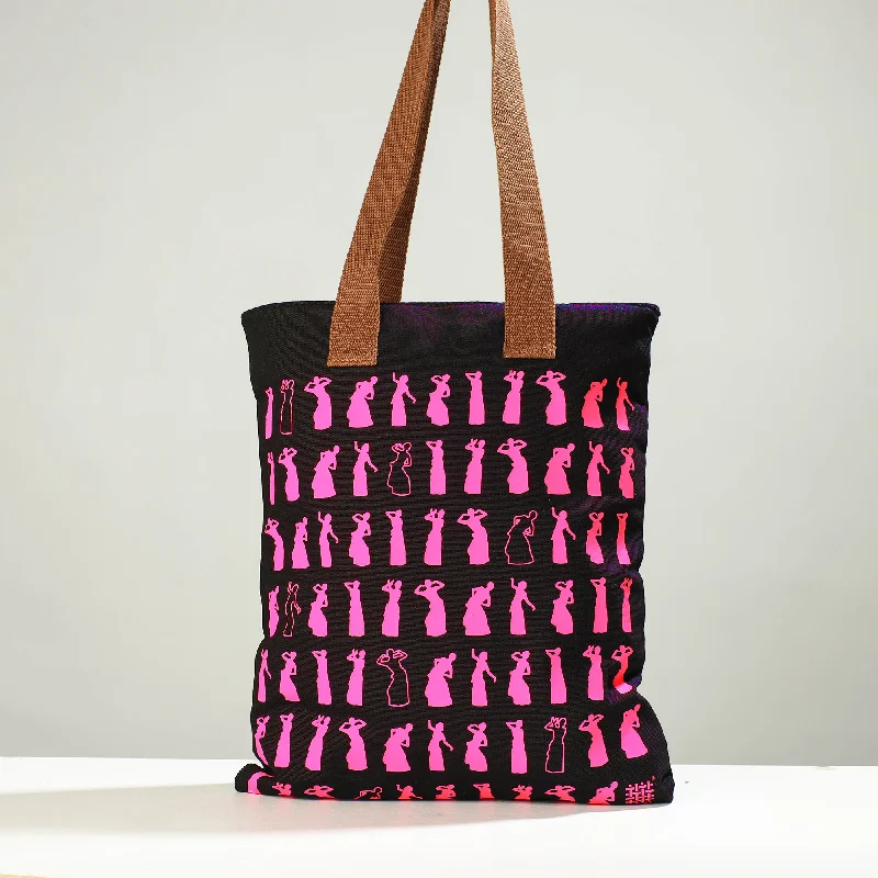 Spacious shoulder bags for travel with plenty of room for essentials -Black - Assam Bihu Cotton Canvas Shoulder Bag