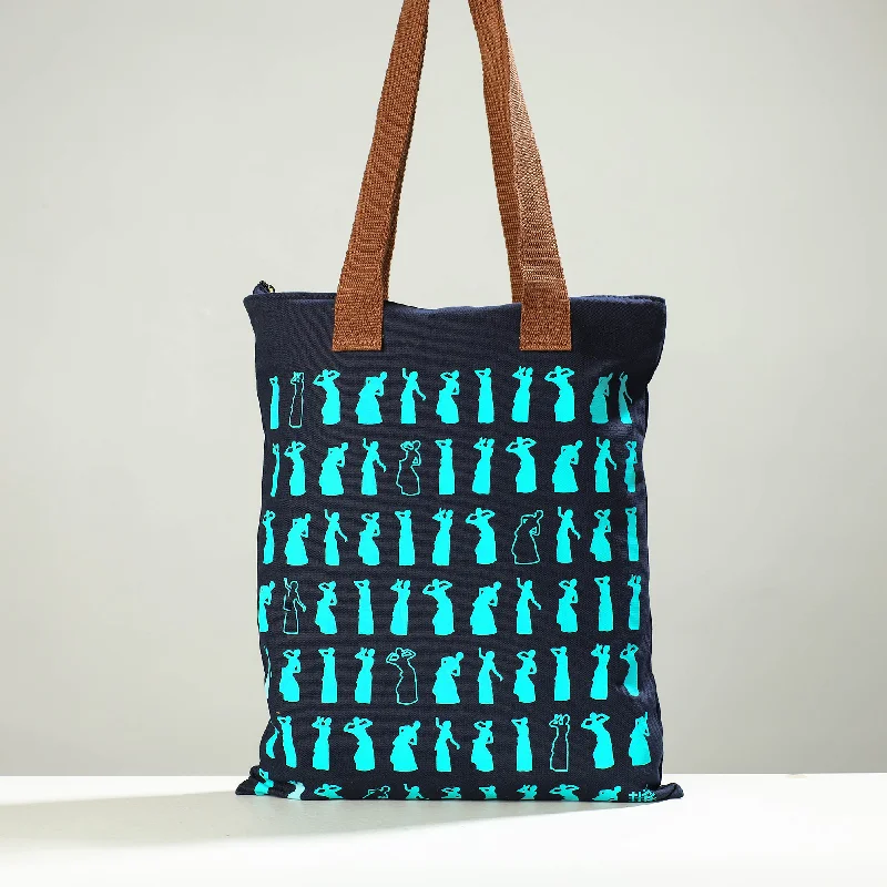 Chic shoulder bags for evening wear with metallic finishes and elegance -Blue - Assam Bihu Cotton Canvas Shoulder Bag