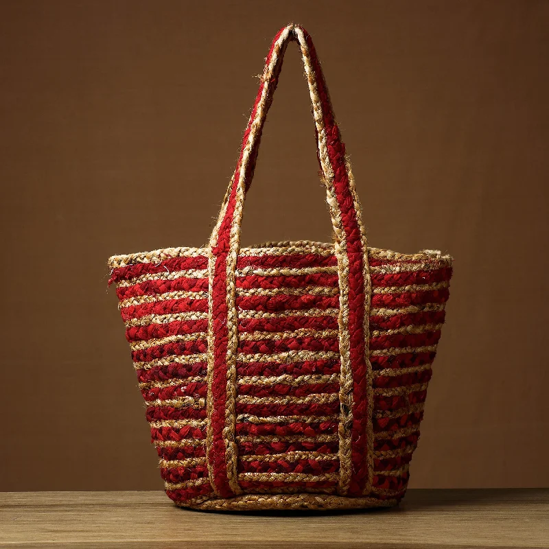 Sleek shoulder bags for women with a structured silhouette for sophistication -Red - Handcrafted Multipurpose Jute Cotton Shoulder Bag