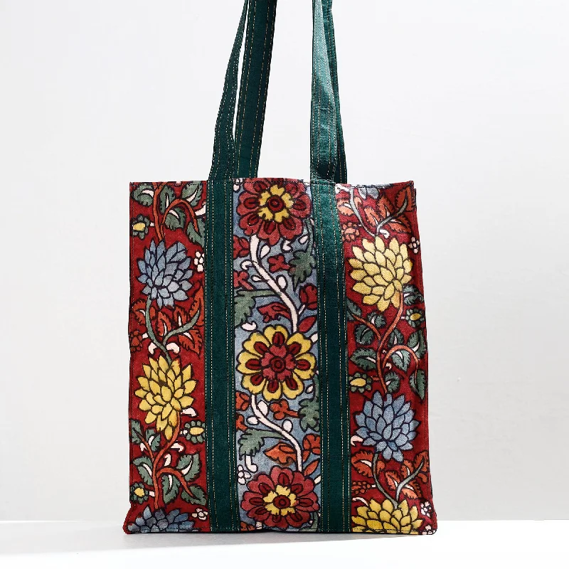 Quilted shoulder bags with soft texture and elegant design for women -Red - Handpainted Kalamkari Natural Dyed Cotton Shoulder Bag