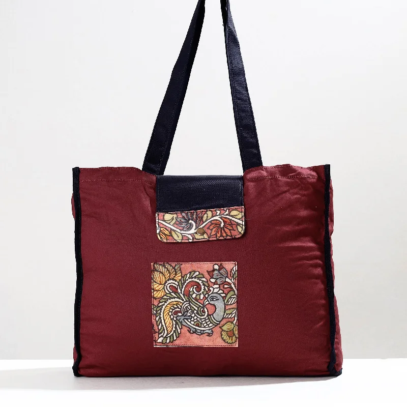 Chic shoulder bags with studded details for an edgy, rocker-inspired look -Maroon - Handpainted Kalamkari Natural Dyed Cotton Shoulder Bag