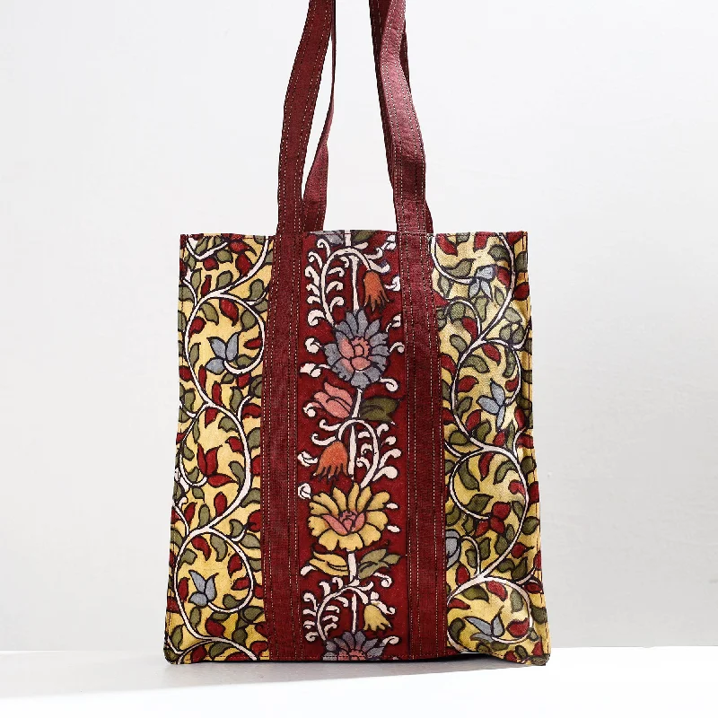 Functional shoulder bags with multi-pocket designs for optimal organization -Yellow - Handpainted Kalamkari Natural Dyed Cotton Shoulder Bag