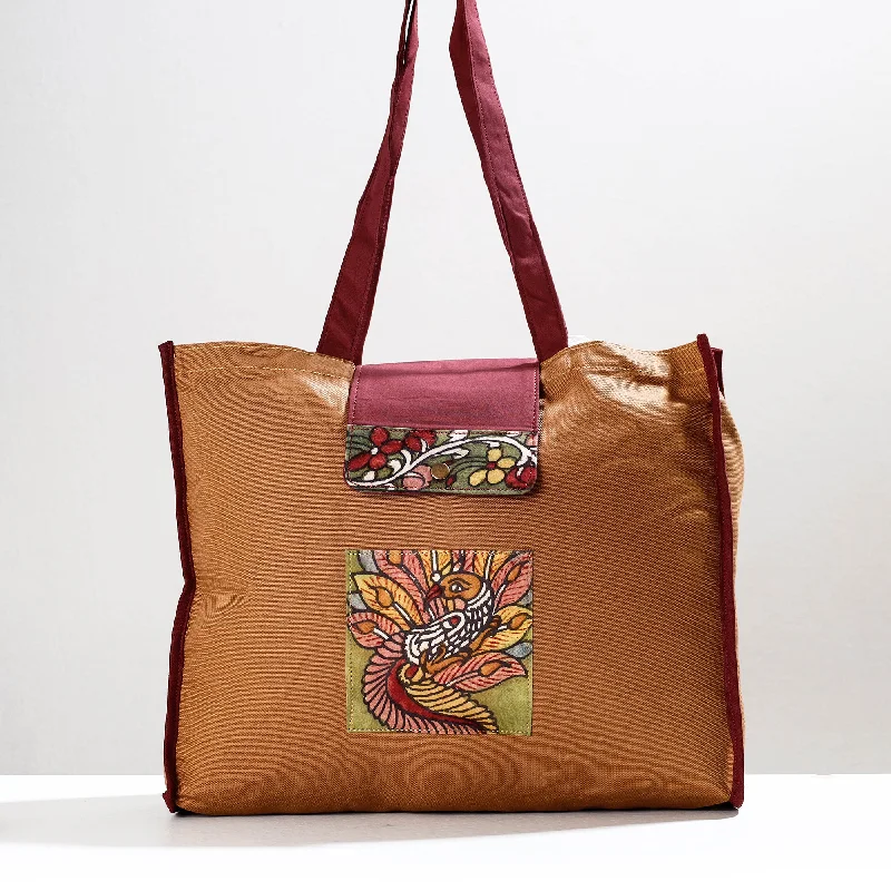 Lightweight shoulder bags for women with adjustable strap lengths for comfort -Brown - Handpainted Kalamkari Natural Dyed Cotton Shoulder Bag