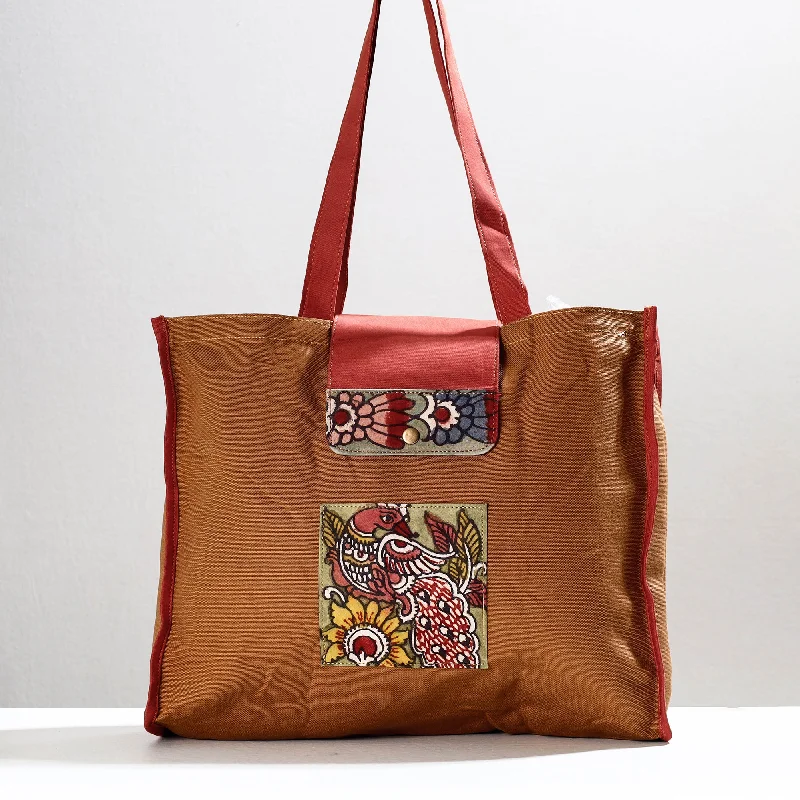 Compact shoulder bags with sleek designs for carrying essentials only -Brown - Handpainted Kalamkari Natural Dyed Cotton Shoulder Bag