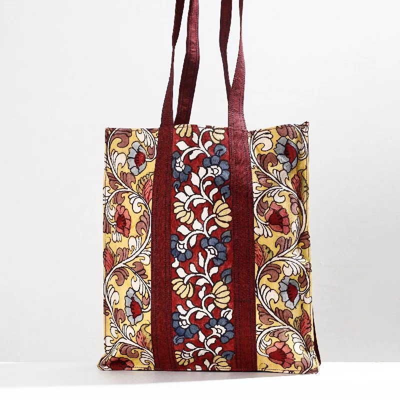 Statement shoulder bags with oversized logos and vibrant, eye-catching designs -Yellow - Handpainted Kalamkari Natural Dyed Cotton Shoulder Bag