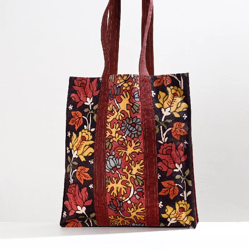 Shoulder bags with unique shapes and sizes for a bold fashion statement -Black - Handpainted Kalamkari Natural Dyed Cotton Shoulder Bag