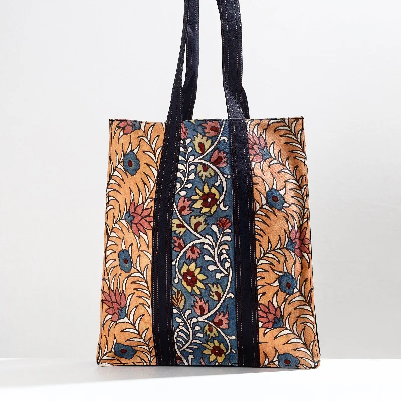 Shoulder bags with woven handles for a vintage, chic aesthetic -Peach - Handpainted Kalamkari Natural Dyed Cotton Shoulder Bag