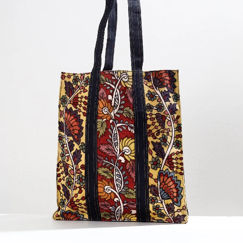 Shoulder bags for women with transparent designs for a modern, see-through look -Yellow - Handpainted Kalamkari Natural Dyed Cotton Shoulder Bag