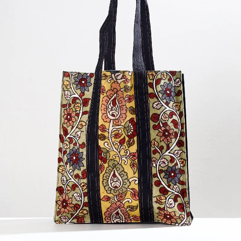 Shoulder bags with printed fabric designs for a fun, personalized touch -Green - Handpainted Kalamkari Natural Dyed Cotton Shoulder Bag