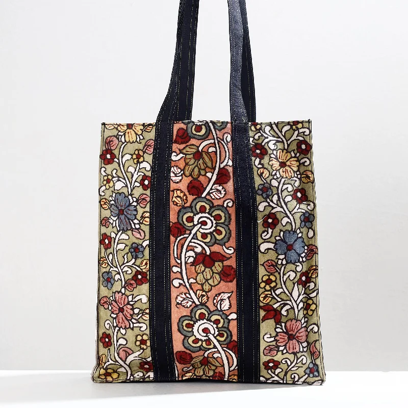 Elegant shoulder bags with chain detailing for an upscale, luxury vibe -Green - Handpainted Kalamkari Natural Dyed Cotton Shoulder Bag