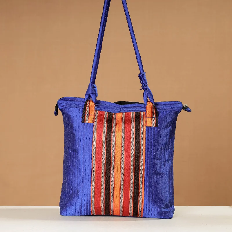 Spacious shoulder bags for women with adjustable internal dividers for organization -Blue - Handcrafted Mashru Silk Shoulder Bag