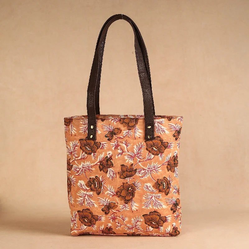 Soft suede shoulder bags with rich texture and timeless design -Brown - Handcrafted Sanganeri Printed Leather Shoulder Bag