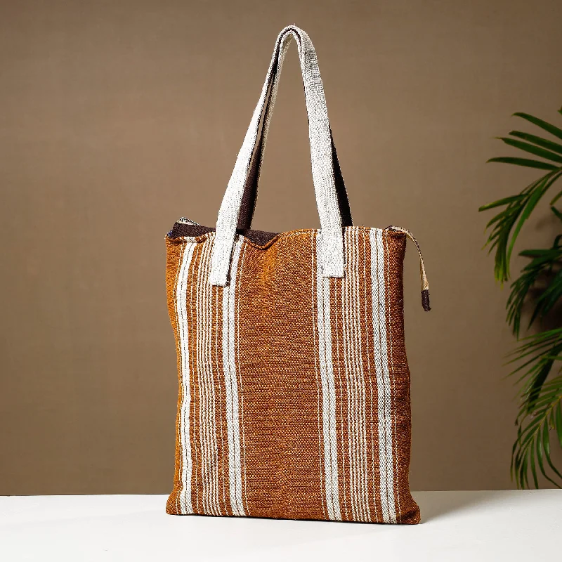 Elegant shoulder bags with chain detailing for an upscale, luxury vibe -Brown - Handcrafted Jute Cotton Shoulder Bag