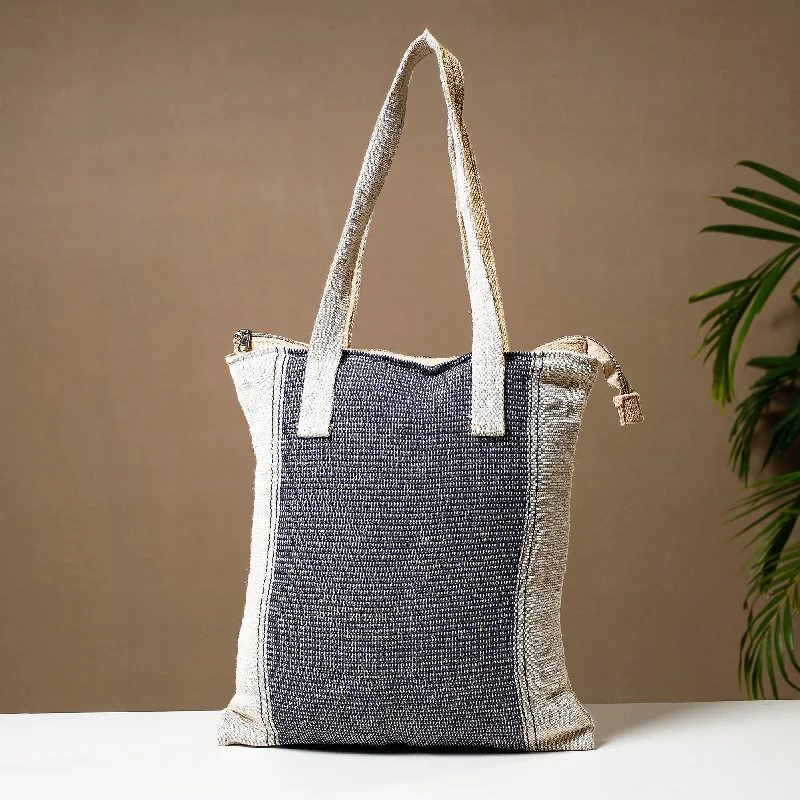 Shoulder bags with attached keychains for easy access to your keys -Grey - Handcrafted Jute Cotton Shoulder Bag