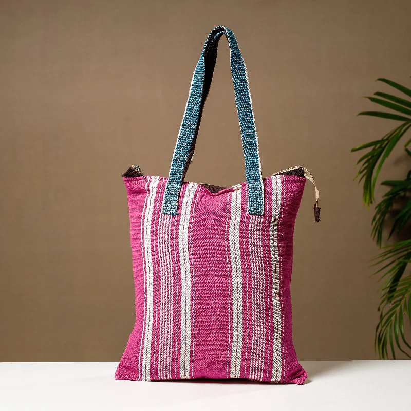 Vegan leather shoulder bags with cruelty-free materials for eco-conscious buyers -Pink - Handcrafted Jute Cotton Shoulder Bag