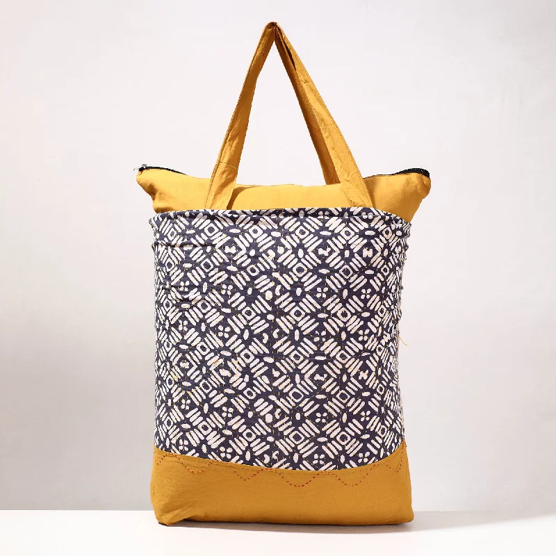 Luxury shoulder bags with embossed logos for high-end fashion lovers -Grey - Kantha Work Block Print Cotton Shopping Bag