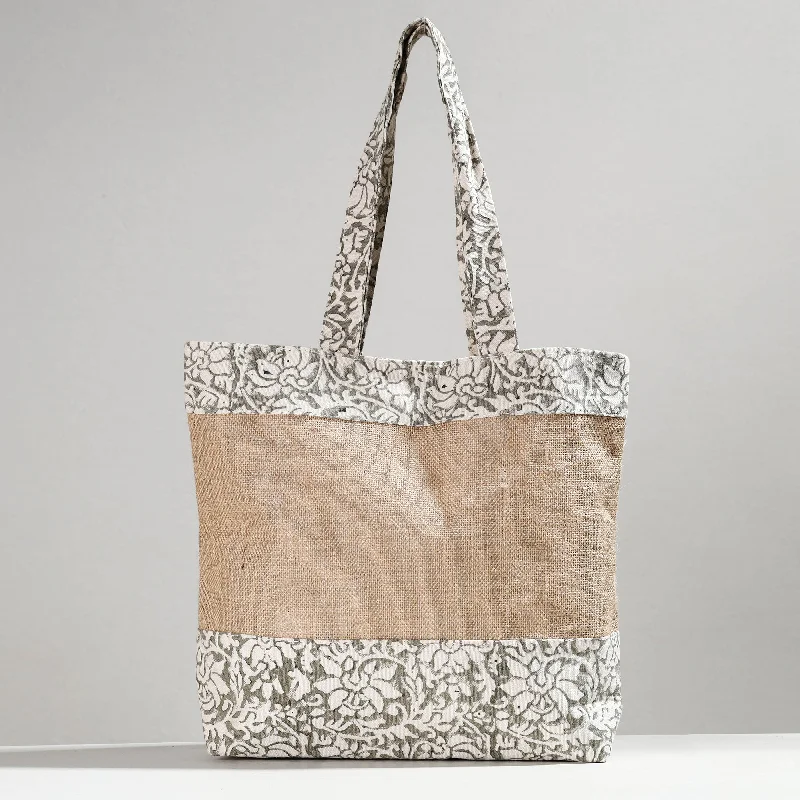 Classic shoulder bags for women with timeless leather craftsmanship -White - Hand Block Printed Jute Shoulder Bag