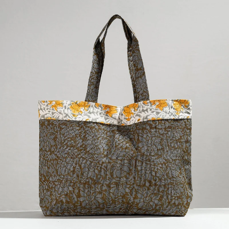 Shoulder bags with unique shapes and sizes for a bold fashion statement -Grey - Hand Block Printed Laminated Jute Shoulder Bag