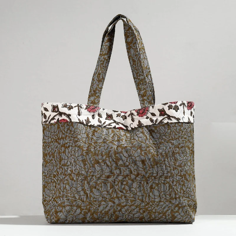 Shoulder bags with woven handles for a vintage, chic aesthetic -Grey - Hand Block Printed Laminated Jute Shoulder Bag