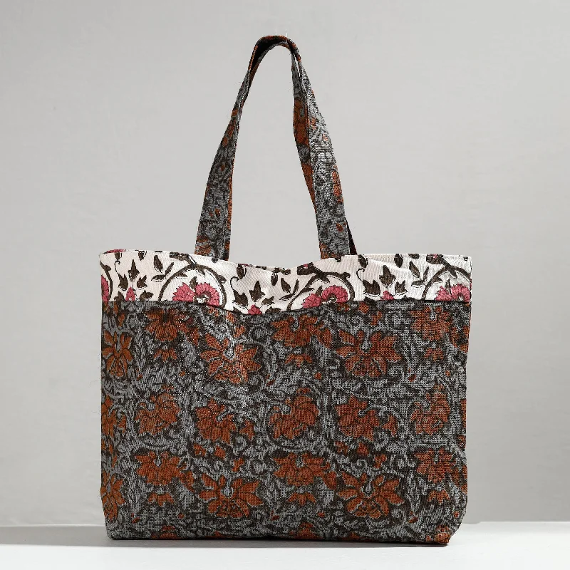 Affordable shoulder bags for women with durable, long-lasting materials -Grey - Hand Block Printed Laminated Jute Shoulder Bag