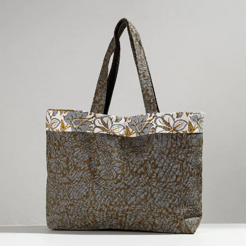 Compact shoulder bags with sleek designs for carrying essentials only -Grey - Hand Block Printed Laminated Jute Shoulder Bag