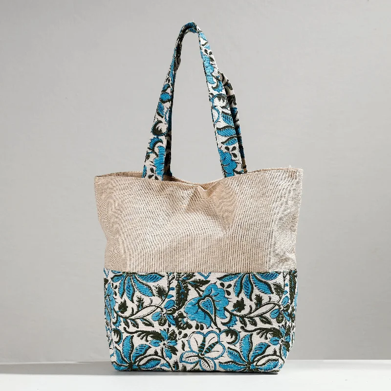 Feminine shoulder bags for women with soft pastel colors and delicate details -Multicolor - Hand Block Printed Jute Shoulder Bag