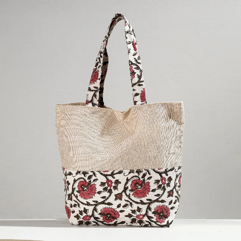 Casual shoulder bags for women with a sporty vibe and practical features -Multicolor - Hand Block Printed Jute Shoulder Bag