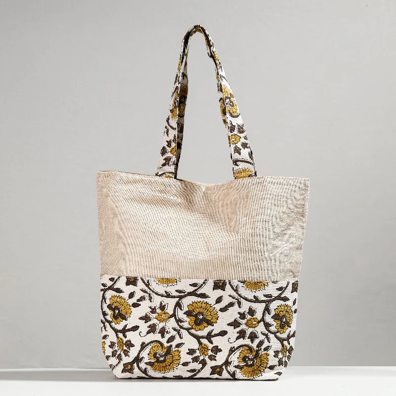 Elegant shoulder bags for weddings with delicate lace or beading details -Multicolor - Hand Block Printed Jute Shoulder Bag