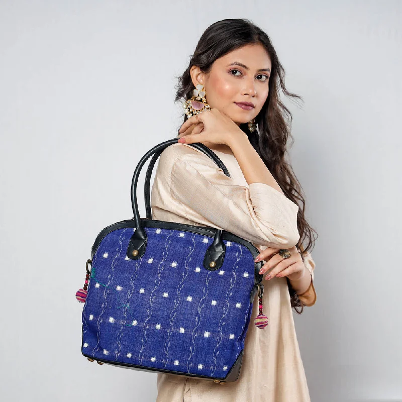 Shoulder bags with zippered pockets for organizing smaller personal items -Blue - Handcrafted Woven Ikat Cotton Shoulder Bag