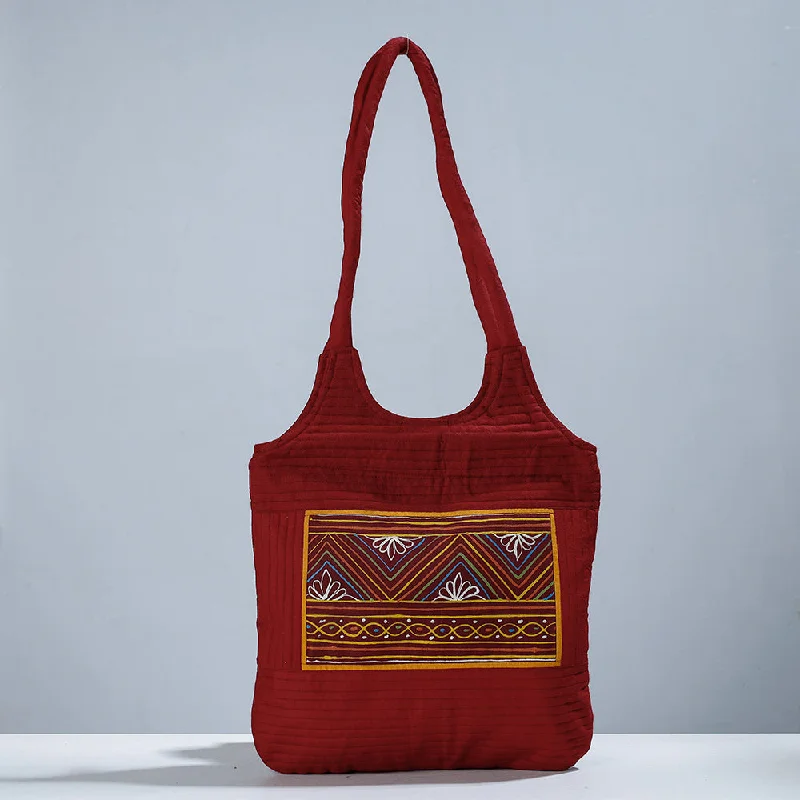 Comfortable shoulder bags with wide straps for long-day wear and comfort -Red - Traditional Rogan Hand Painted Mashru Shoulder Bag