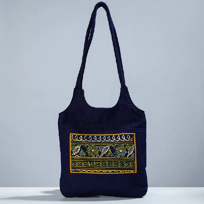 Stylish shoulder bags for everyday use in vibrant, eye-catching colors -Blue - Traditional Rogan Hand Painted Mashru Shoulder Bag