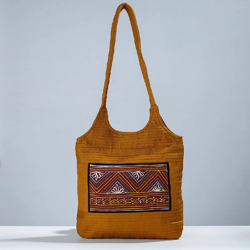 Functional shoulder bags with multi-pocket designs for optimal organization -Yellow - Traditional Rogan Hand Painted Mashru Shoulder Bag