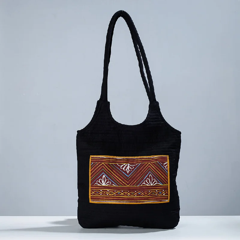 Shoulder bags with reversible designs for versatile fashion choices -Black - Traditional Rogan Hand Painted Mashru Shoulder Bag