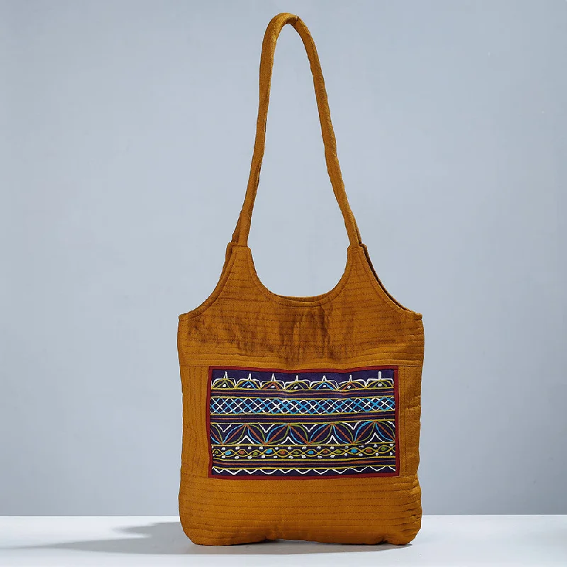 Shoulder bags with easy-to-clean fabric for busy women on the go -Yellow - Traditional Rogan Hand Painted Mashru Shoulder Bag