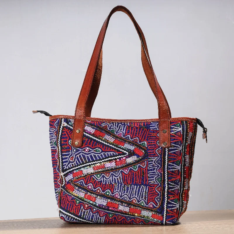 Lightweight shoulder bags for women with easy-to-carry, casual designs -Multicolor - Handcrafted Kutch Rabari Embroidery Leather Shoulder Bag