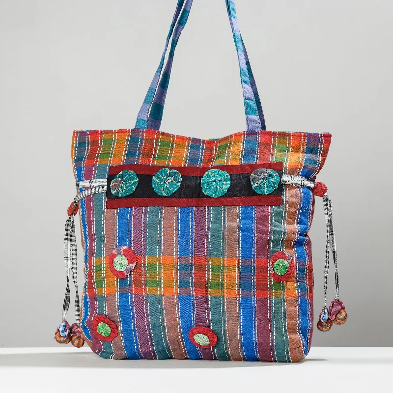 Designer shoulder bags with oversized buckles for a statement-making appearance -Multicolor - Gamcha Fabric Hand Embroidered Shoulder Bag