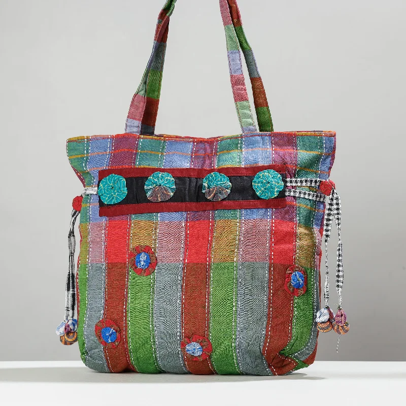 Soft suede shoulder bags with rich texture and timeless design -Multicolor - Gamcha Fabric Hand Embroidered Shoulder Bag