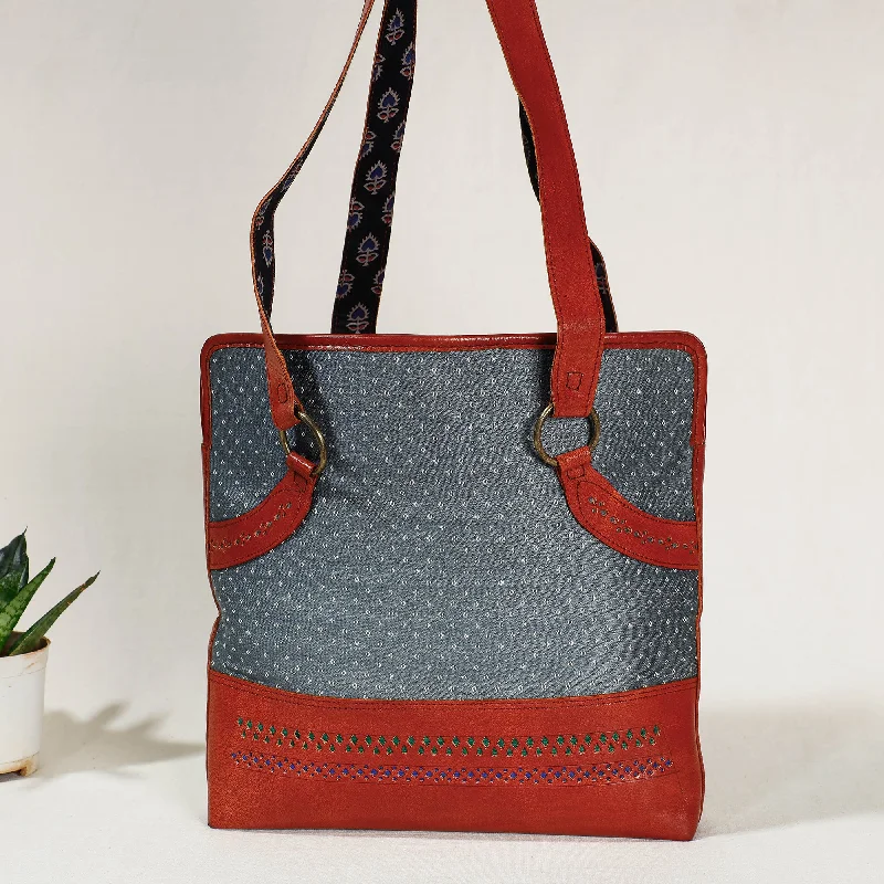 Designer shoulder bags for women with sleek, glossy finishes and detailing -Grey - Handcrafted Mashru Silk Leather Shoulder Bag