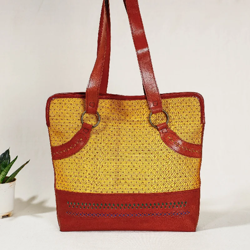 Elegant shoulder bags for weddings with delicate lace or beading details -Yellow - Handcrafted Mashru Silk Leather Shoulder Bag