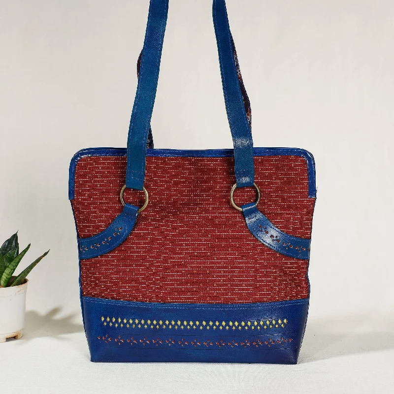 Functional shoulder bags for women with padded straps for added comfort -Red - Handcrafted Mashru Silk Leather Shoulder Bag