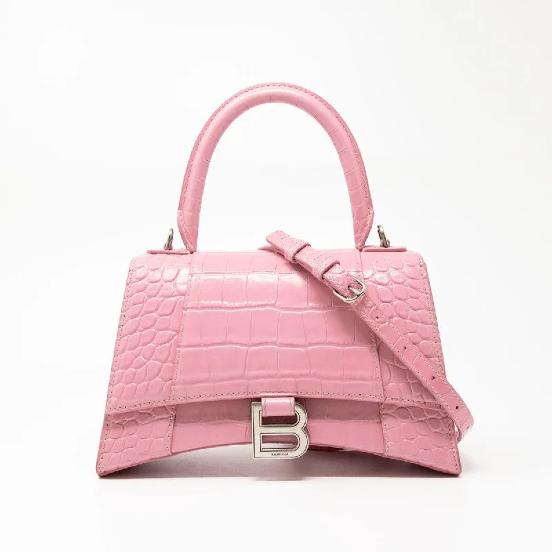 Solid Color Tote Bags for Simple Style-Balenciaga Pink Croc Small Hourglass Bag